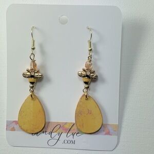 Golden Dangle Teardrop Statement Earrings with Bee Charm